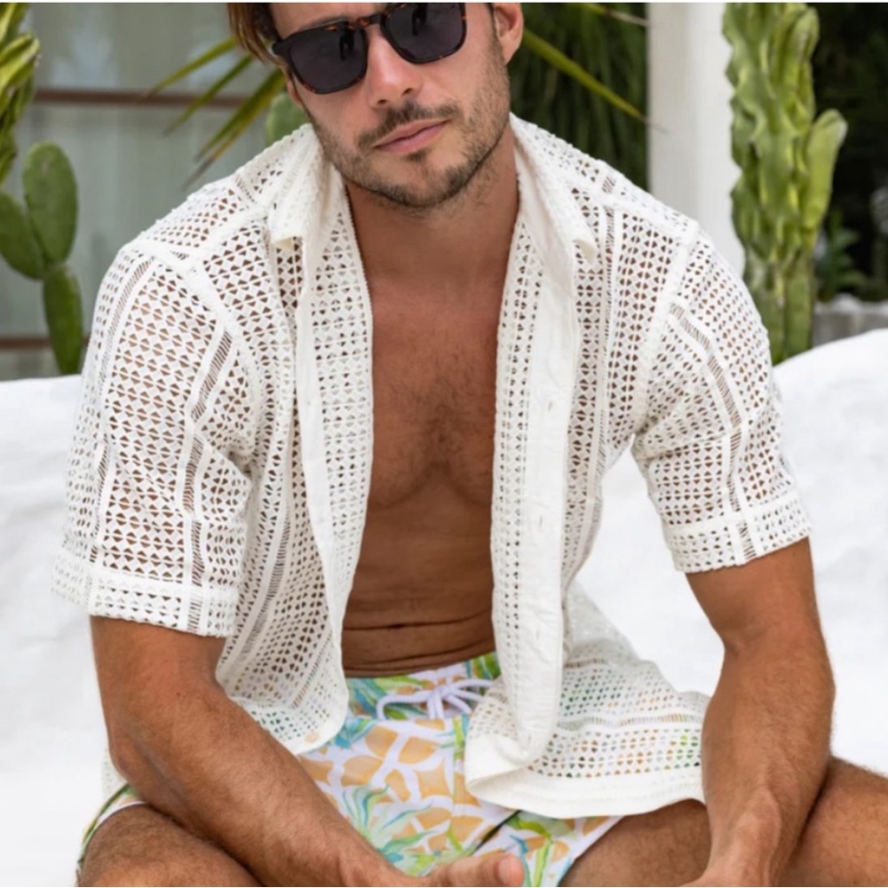 Kenny Flowers La Brisa short sleeve crochet shirt M